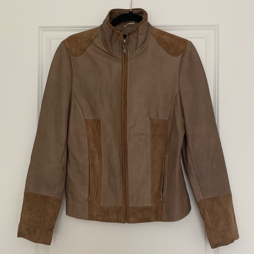 Elie Tahari brown lamb leather jacket medium